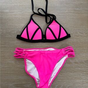Victoria’s Secret PINK women’s neon 2pc black bikini swimsuit size small medium